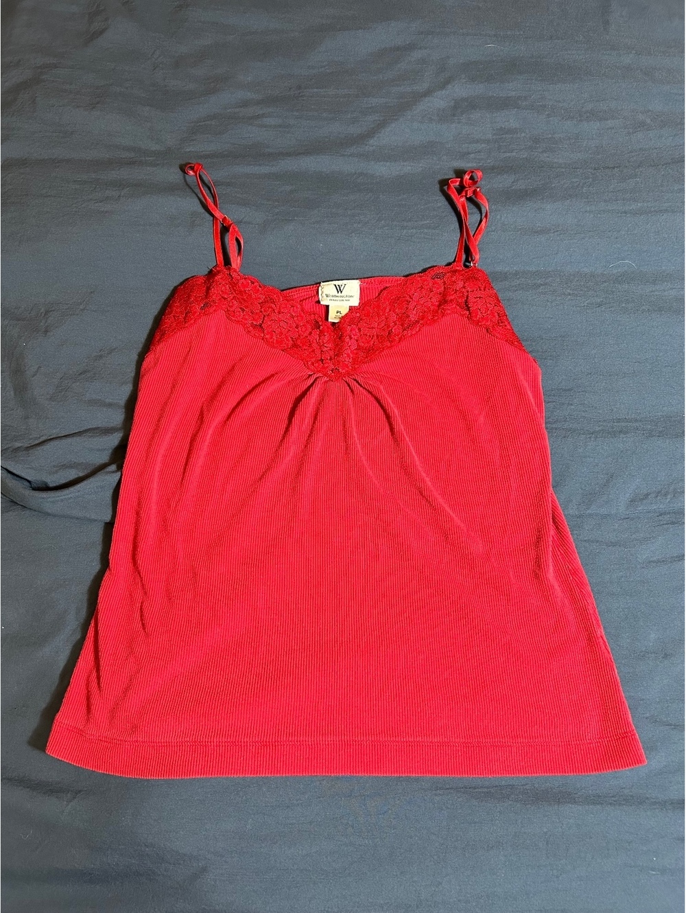 Worthington Petite Stretch Red Lace Trim Camisole Top PL
